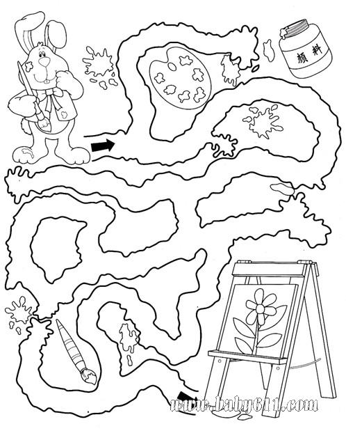 引导小兔走过倒出的颜料回到画架